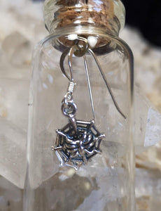 Gorgeous Spider on a cobweb dangly sterling silver earrings....