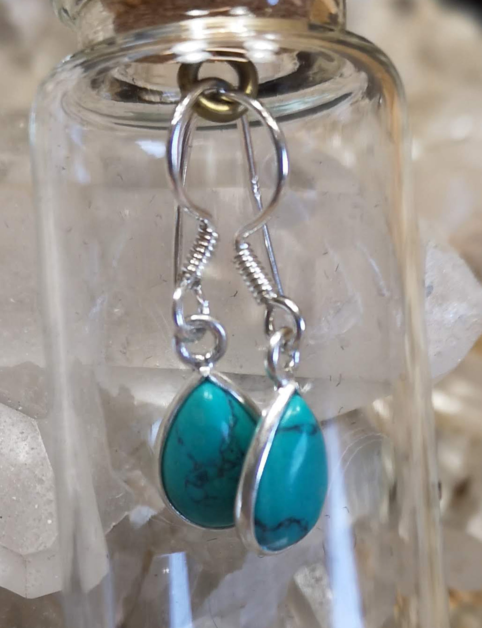 Teardrop Gemstone Silver Earring, in Turquoise, Labradorite, Amber, Rainbow Moonstone and several others